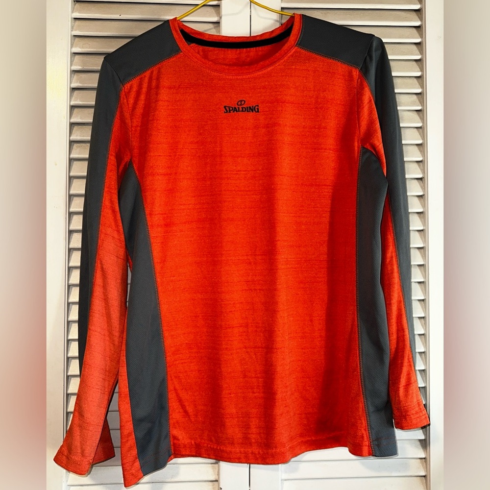 Spalding Athletic Moisture Wicking Orange Gray Long Sleeve Shirt Boys 10-12